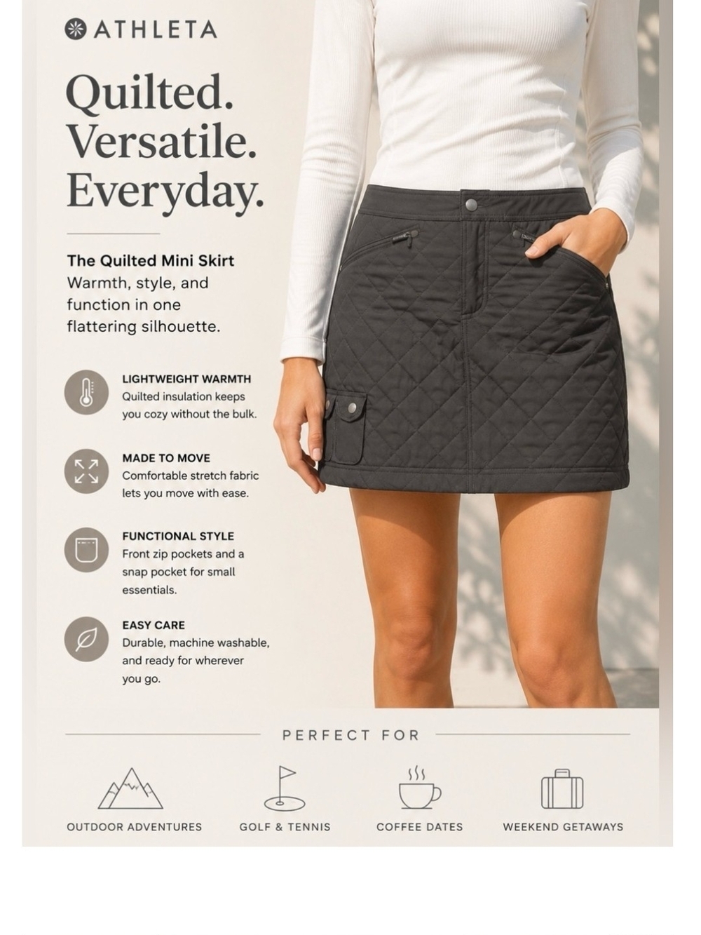 Athleta Quilted Mini Skirt - Black